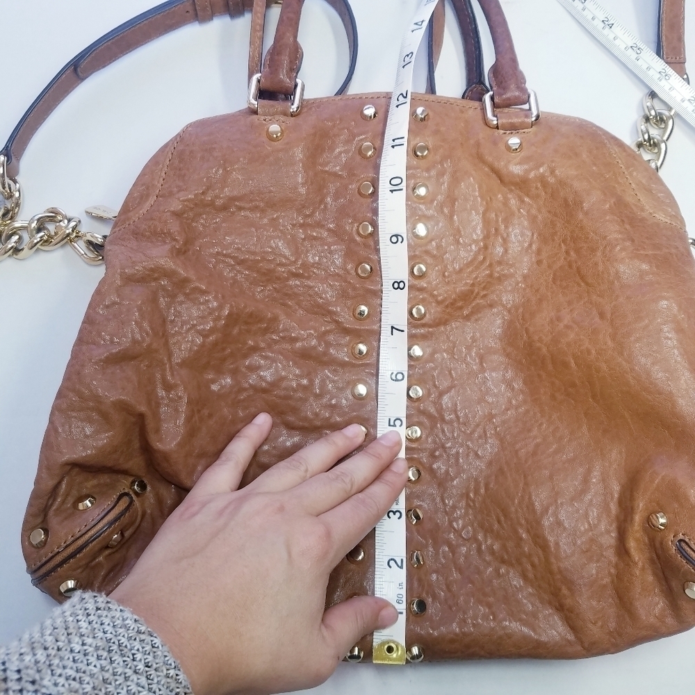 🌸 Michael Kors | Tan Leather Studded Medium Size Satchel Bag - Picture 4 of 15